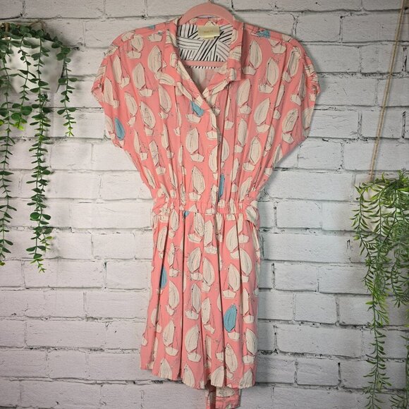 Maeve Pants - ANTHROPOLOGIE MAEVE TOURISTA SAILBOAT ROMPER PINK WITH BLUE ACCENT SIZE SMALL